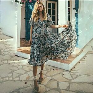 Floral Peasant Boho Midi Dress